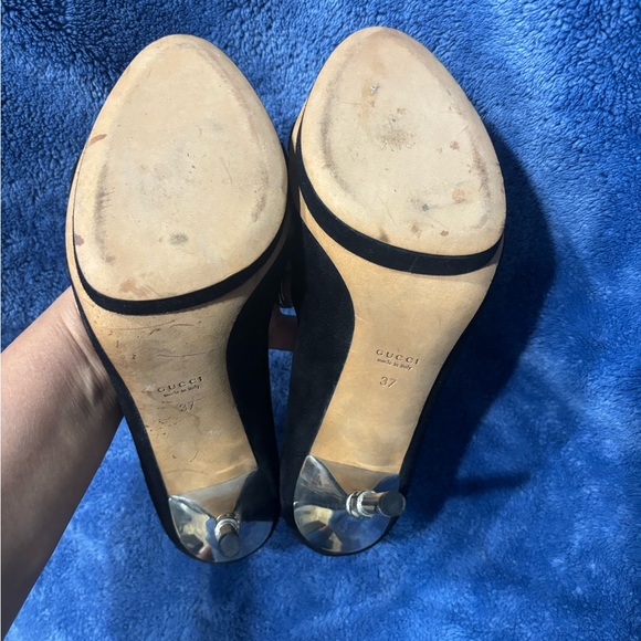 Gucci Debra Black Suede Bamboo Heel Open Toe Pumps - Picture 10 of 10